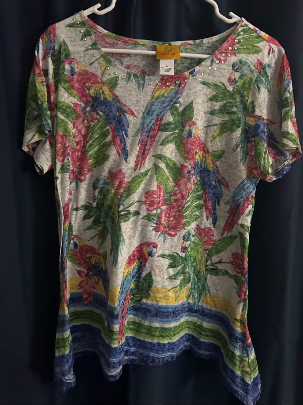 Ruby Rd. Parrot Print Short Sleeve Tee in Multi Colors
